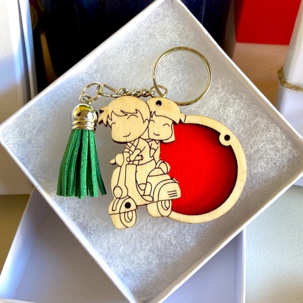 Wooden 3D Couple Keychain with Tassel / Fridge Magnet